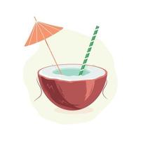 cocktail in coconut. summer drink, postcard banner vector