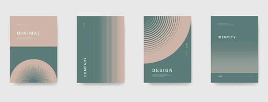 Minimal Brown Green Cover Template. Modern Geometric Stripes Composition. Creative Stripe Background Pattern. A4 Vertical Orientation Vector Corporate Identity Brochure Set