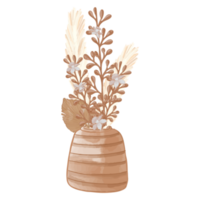 flor seca em aquarela em vaso, clipart de flora marrom png