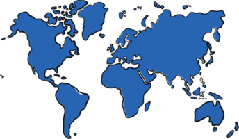 Freehand world map sketch on transparent background. png