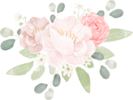 rosa pastello acquerello rosa e composizione di bouquet di fiori di peonia png