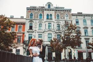 Wedding couple in a futuristic building photo