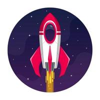 Vector Illustration of The rocket ship hurtling into space filled with stars at full speed