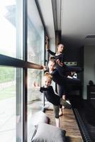 Mom and two daughters practice ballet photo