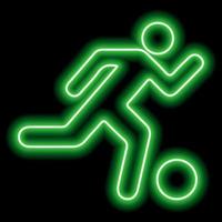 Neon green outline of a soccer player with ball on black background vector