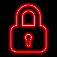 Neon red outline of padlock on a black background. The concept of privacy, security, preservation vector