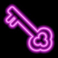 Simple metal key for padlock retro style. Pink neon outline on a black background. Illustration vector
