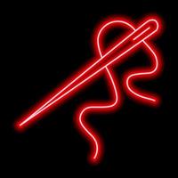 Sewing needle and cotton in red neon style on a black background vector