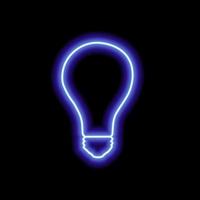 Simple neon blue light bulb outline on black background. Vector illustration