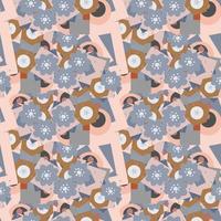 Modern fantasy messy geometric shapes seamless pattern. Infinity abstract card, layout. Creative background with geo shapes. Textile, fabric, wrapping paper with flowers. vector
