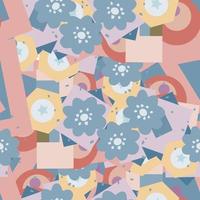 Modern fantasy messy geometric shapes seamless pattern. Infinity abstract card, layout. Creative background with geo shapes. Textile, fabric, wrapping paper with flowers. vector