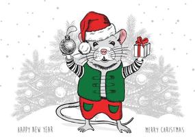 Mouse hand drawn illustration. New Year card. vector