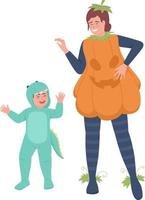 Mother and son having fun semi flat color vector characters. Editable figures. Full body people on white. Costume game simple cartoon style illustration for web graphic design and animation