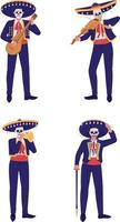 Day of dead fancy costume semi flat color vector character set. Editable figures. Full body people on white. Folklore simple cartoon style illustrations pack for web graphic design and animation