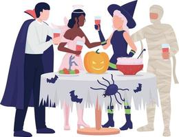 Halloween party guests semi flat color vector characters. Editable figures. Full body people on white. Monsters costumes simple cartoon style illustration for web graphic design and animation