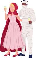 Halloween party guests with costumes semi flat color vector characters. Editable figures. Full body people on white. Holiday simple cartoon style illustration for web graphic design and animation