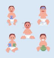 estados de ánimo del conjunto de caracteres vectoriales de color semiplano de bebé niño. figura editable. expresiones de personas de cuerpo completo. ilustración de estilo de dibujos animados simple para diseño gráfico web y paquete de animación vector