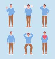 Men demonstrating different emotions semi flat color vector characters set. Editable figure. Full body people expressions. Simple cartoon style illustration for web graphic design and animation pack