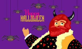 Halloween horizontal poster with vampires, pumpkins and devil. Bright Halloween design. vector