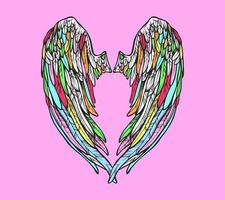 Wing vector set. colorful Sticker wing tattoo. Doodle and sketch style tattoo.