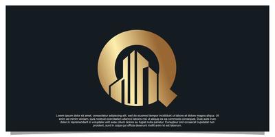 diseño de logotipo de monograma letra inicial q para negocios con construcción de concepto de color dorado vector premium