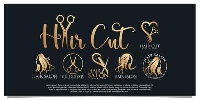 Set bundle hair salon logo design with golden gradient color concept Premium Vector 3