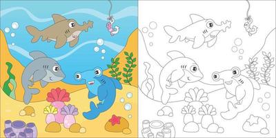 coloring shark for kids activity vector