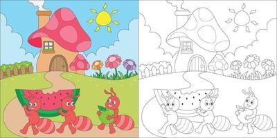 coloring ant family for kids activity vector