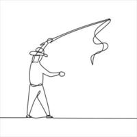 continuous line drawing of someone fishing vector