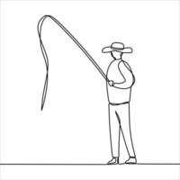 continuous line drawing of someone fishing vector