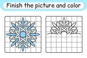 Complete the picture snowflake. Copy the picture and color. Finish the image. Coloring book. Educational drawing exercise game for children vector