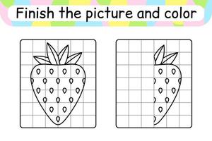 Complete the picture strawberry. Copy the picture and color. Finish the image. Coloring book. Educational drawing exercise game for children vector