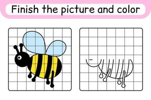 completa la imagen de la abeja. copiar la imagen y el color. terminar la imagen. libro de colorear. juego educativo de ejercicios de dibujo para niños vector