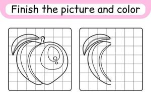 Complete the picture peach. Copy the picture and color. Finish the image. Coloring book. Educational drawing exercise game for children vector