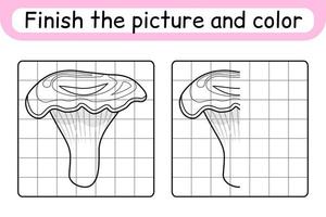 completa el cuadro setas rebozuelos. copiar la imagen y el color. terminar la imagen. libro de colorear. juego educativo de ejercicios de dibujo para niños vector