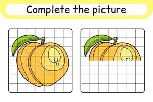 Complete the picture peach. Copy the picture and color. Finish the image. Coloring book. Educational drawing exercise game for children vector