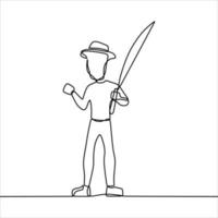 continuous line drawing of someone fishing vector