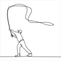 continuous line drawing of someone fishing vector