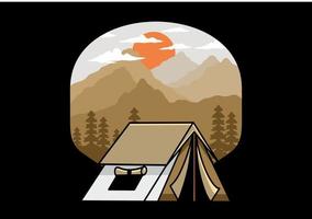 Double layer tent flat illustration badge design vector