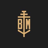 BM initial logo monogram with pillar icon design vector