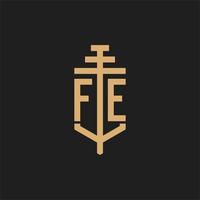 FE initial logo monogram with pillar icon design vector