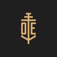 OE initial logo monogram with pillar icon design vector