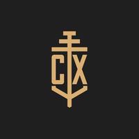 CX initial logo monogram with pillar icon design vector