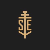 SE initial logo monogram with pillar icon design vector