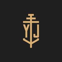 YJ initial logo monogram with pillar icon design vector