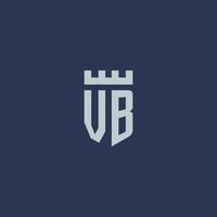 VB logo monogram with fortress castle and shield style design vector