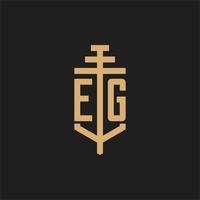 EG initial logo monogram with pillar icon design vector