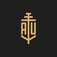 AU initial logo monogram with pillar icon design vector