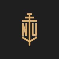 NU initial logo monogram with pillar icon design vector