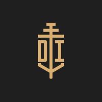 DI initial logo monogram with pillar icon design vector